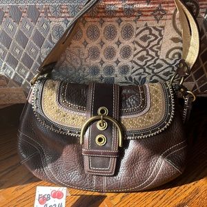 Coach SoHo Flap Stitch Bag in Chestnut, Gold and Lavender